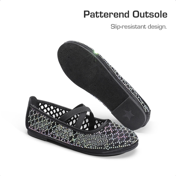 Girls Mesh Rhinestone Ballet Flats - BLACK - 2